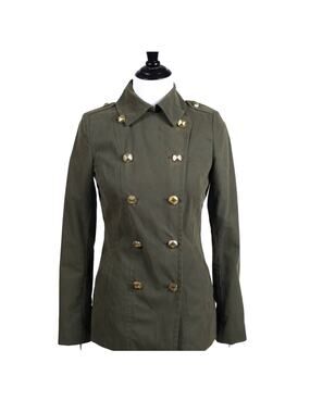 Rachel Roy Ladies Double Breasted Military Peacoat in Army Green w/ Gold Details